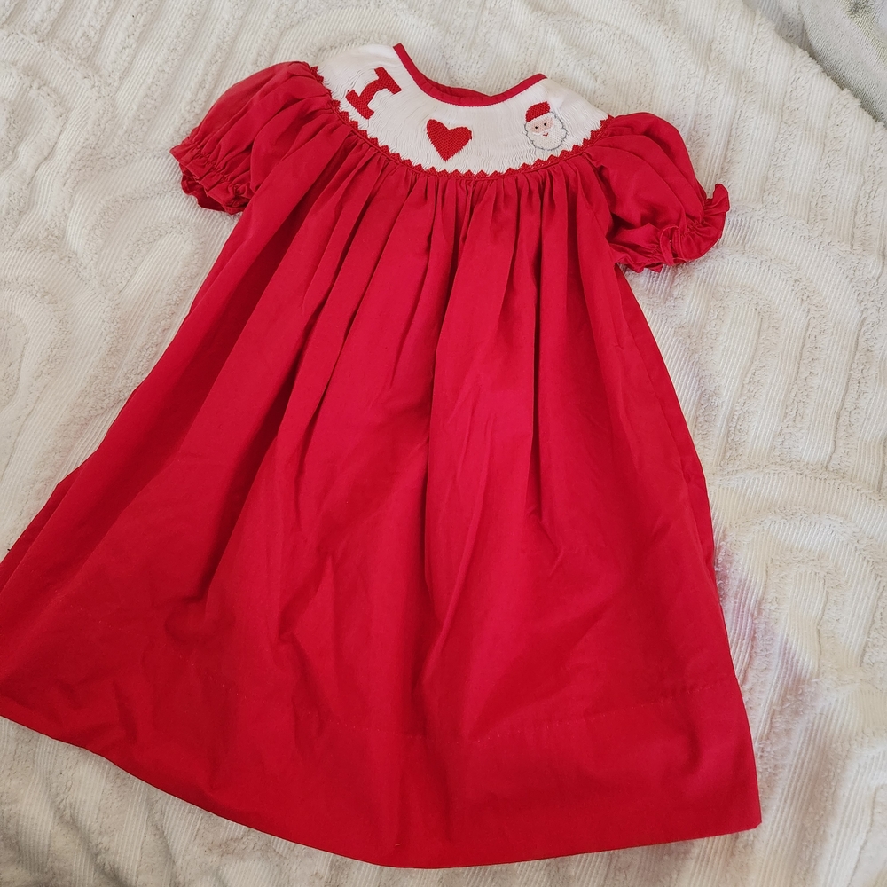 Babeeni Toddler Girls Smocked Christmas Dress with I Heart Santa Design 18 mo